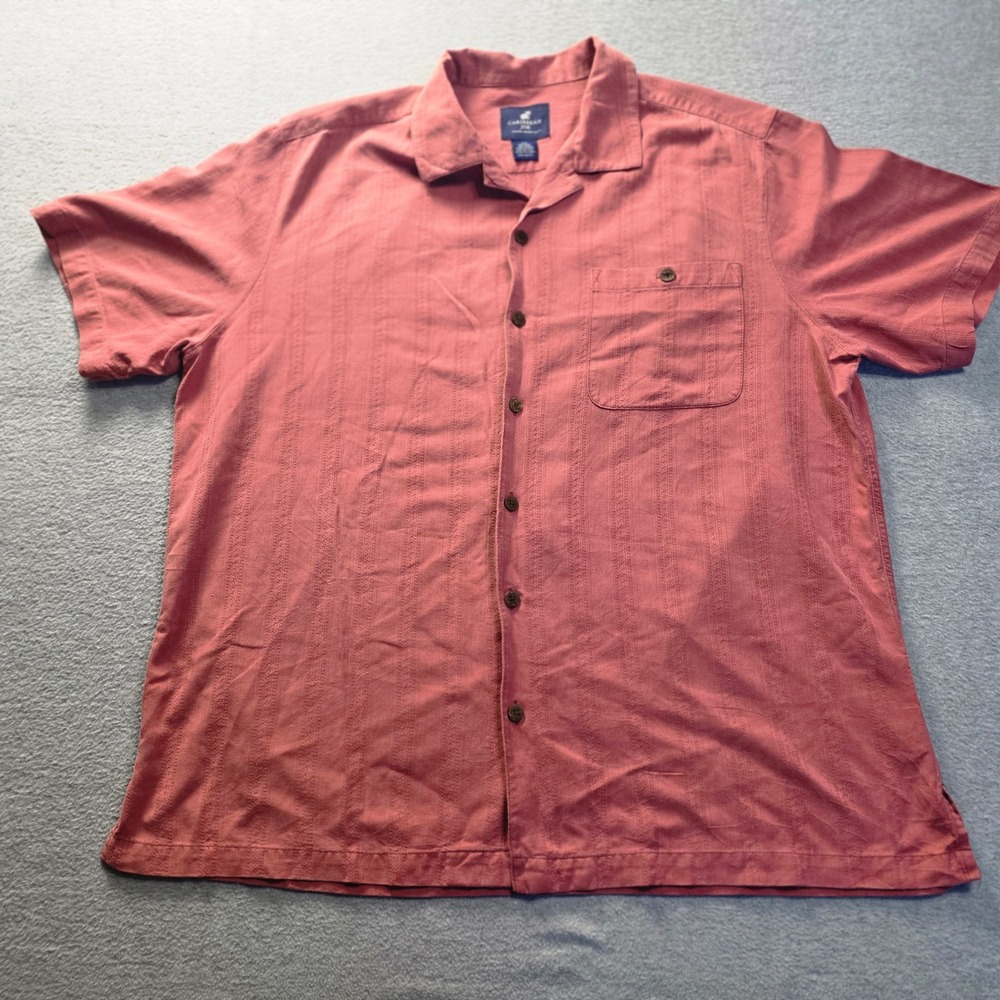 Caribbean Joe Camp Shirt Button Up Mens XXL Salmon Pink Silk Short Sleeve Casual